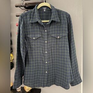 Chaps Green and Blue Plaid Shirt with Pearlized Snaps-Size XL-